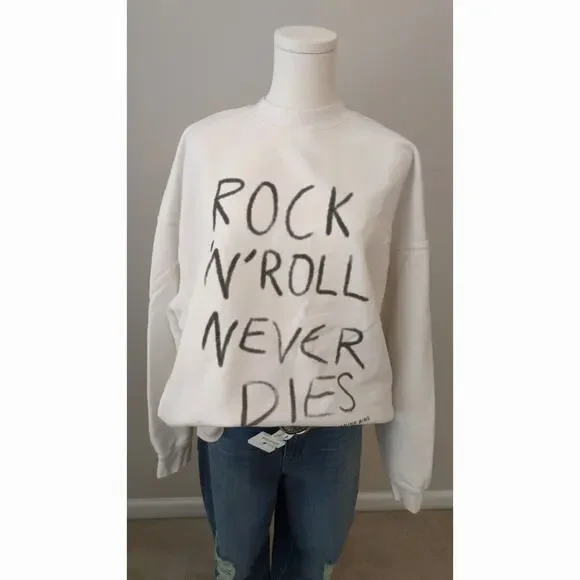 Anine Bing Miles Sweatshirt Slogan Rock 'n' Roll - Picture 1 of 8